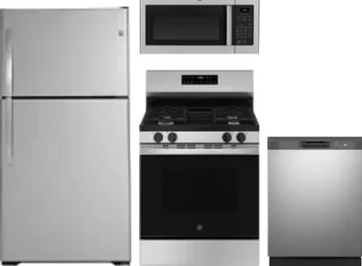 4 Piece Package Includes Refrigerator, Range, Microwave And Dishwasher