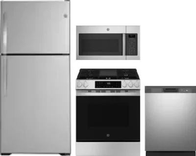 4 Piece Package Includes Refrigerator, Range, Microwave And Dishwasher