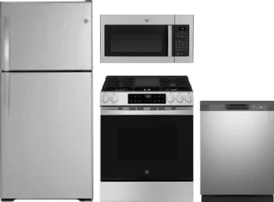 4 Piece Package Includes Refrigerator, Range, Microwave And Dishwasher