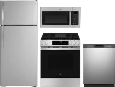 4 Piece Package Includes Refrigerator, Range, Microwave And Dishwasher