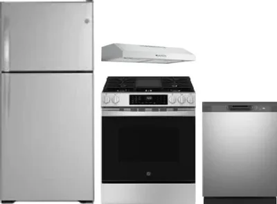 4 Piece Package Includes Refrigerator, Range, Hood And Dishwasher