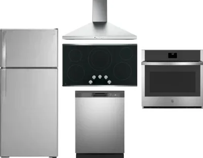 5 Piece Package Includes Refrigerator, Cooktop, Wall Oven, Hood And Dishwasher