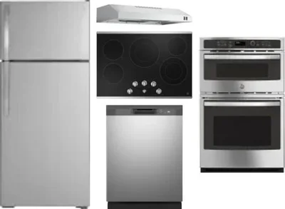 5 Piece Package Includes Refrigerator, Cooktop, Wall Oven, Hood And Dishwasher