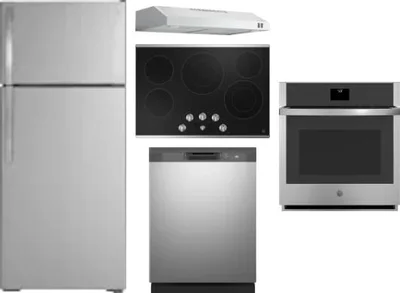 5 Piece Package Includes Refrigerator, Cooktop, Wall Oven, Hood And Dishwasher