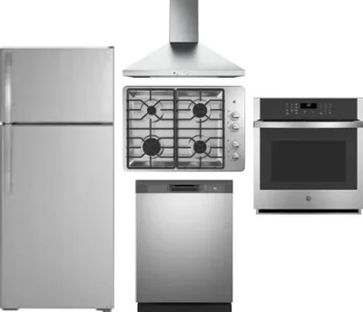 5 Piece Package Includes Refrigerator, Cooktop, Wall Oven, Hood And Dishwasher