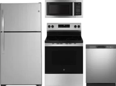 4 Piece Package Includes Refrigerator, Range, Microwave And Dishwasher