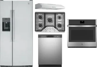 5 Piece Package Includes Refrigerator, Cooktop, Wall Oven, Hood And Dishwasher