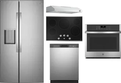 5 Piece Package Includes Refrigerator, Cooktop, Wall Oven, Hood And Dishwasher