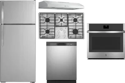 5 Piece Package Includes Refrigerator, Cooktop, Wall Oven, Hood And Dishwasher