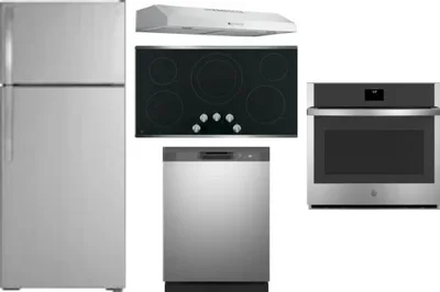 5 Piece Package Includes Refrigerator, Cooktop, Wall Oven, Hood And Dishwasher
