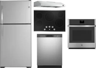 5 Piece Package Includes Refrigerator, Cooktop, Wall Oven, Hood And Dishwasher