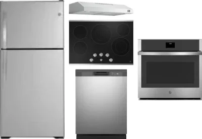 5 Piece Package Includes Refrigerator, Cooktop, Wall Oven, Hood And Dishwasher