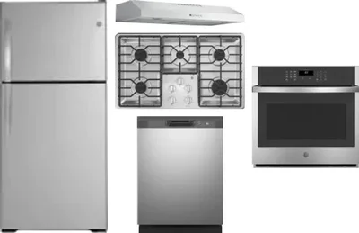5 Piece Package Includes Refrigerator, Cooktop, Wall Oven, Hood And Dishwasher