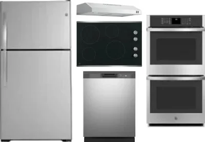 5 Piece Package Includes Refrigerator, Cooktop, Wall Oven, Hood And Dishwasher
