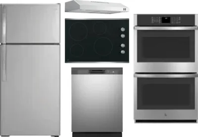 5 Piece Package Includes Refrigerator, Cooktop, Wall Oven, Hood And Dishwasher