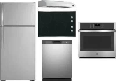 5 Piece Package Includes Refrigerator, Cooktop, Wall Oven, Hood And Dishwasher