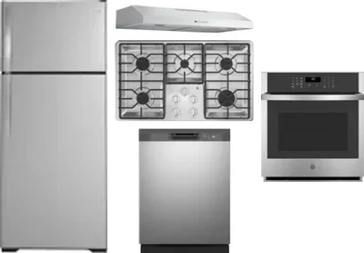 5 Piece Package Includes Refrigerator, Cooktop, Wall Oven, Hood And Dishwasher