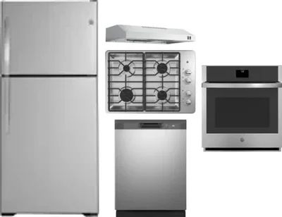5 Piece Package Includes Refrigerator, Cooktop, Wall Oven, Hood And Dishwasher