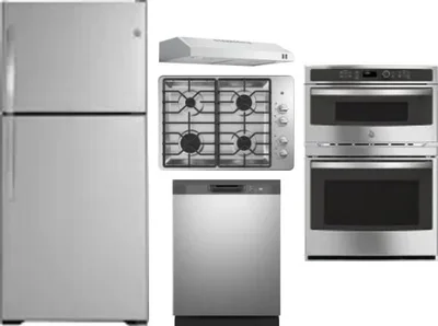 5 Piece Package Includes Refrigerator, Cooktop, Wall Oven, Hood And Dishwasher