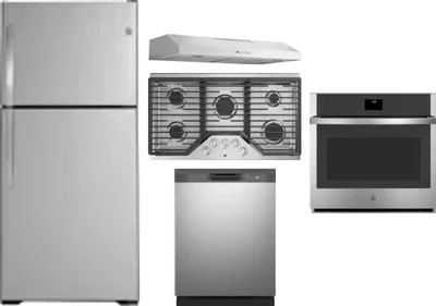 5 Piece Package Includes Refrigerator, Cooktop, Wall Oven, Hood And Dishwasher