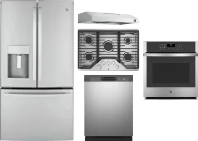 5 Piece Package Includes Refrigerator, Cooktop, Wall Oven, Hood And Dishwasher