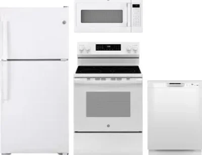 4 Piece Package Includes Refrigerator, Range, Microwave And Dishwasher