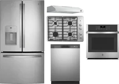 5 Piece Package Includes Refrigerator, Cooktop, Wall Oven, Hood And Dishwasher