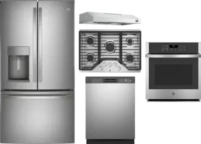 5 Piece Package Includes Refrigerator, Cooktop, Wall Oven, Hood And Dishwasher