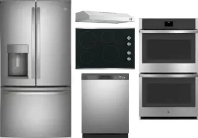 5 Piece Package Includes Refrigerator, Cooktop, Wall Oven, Hood And Dishwasher
