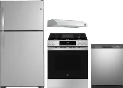 4 Piece Package Includes Refrigerator, Range, Hood And Dishwasher