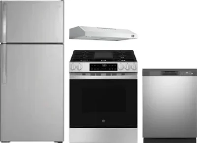 4 Piece Package Includes Refrigerator, Range, Hood And Dishwasher
