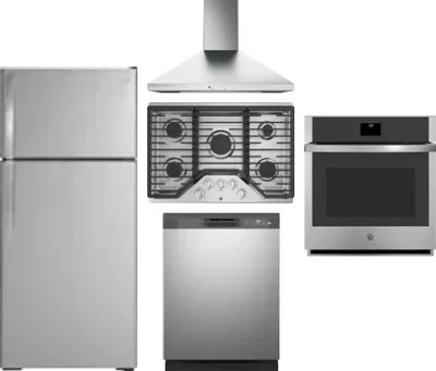 5 Piece Package Includes Refrigerator, Cooktop, Wall Oven, Hood And Dishwasher