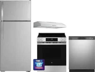 4 Piece Package Includes Refrigerator, Range, Hood And Dishwasher
