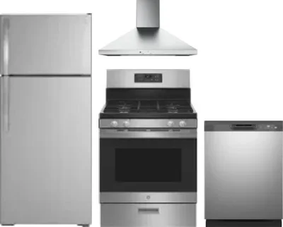 4 Piece Package Includes Refrigerator, Range, Hood And Dishwasher