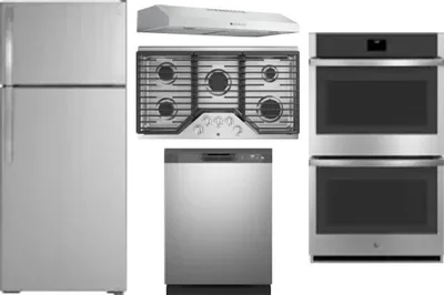 5 Piece Package Includes Refrigerator, Cooktop, Wall Oven, Hood And Dishwasher