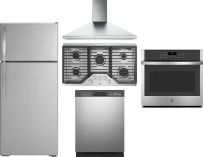 5 Piece Package Includes Refrigerator, Cooktop, Wall Oven, Hood And Dishwasher