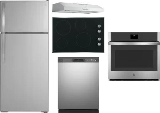 5 Piece Package Includes Refrigerator, Cooktop, Wall Oven, Hood And Dishwasher