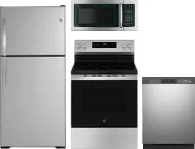 4 Piece Package Includes Refrigerator, Range, Microwave And Dishwasher