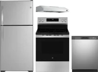 4 Piece Package Includes Refrigerator, Range, Hood And Dishwasher