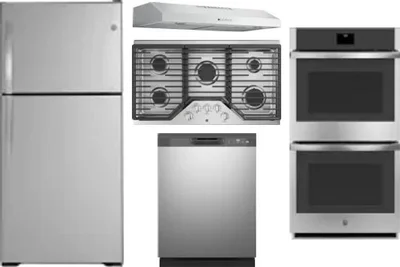 5 Piece Package Includes Refrigerator, Cooktop, Wall Oven, Hood And Dishwasher