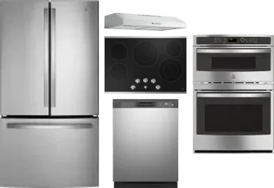 5 Piece Package Includes Refrigerator, Cooktop, Wall Oven, Hood And Dishwasher