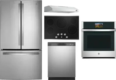 5 Piece Package Includes Refrigerator, Cooktop, Wall Oven, Hood And Dishwasher