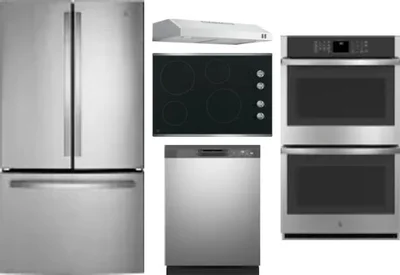 5 Piece Package Includes Refrigerator, Cooktop, Wall Oven, Hood And Dishwasher