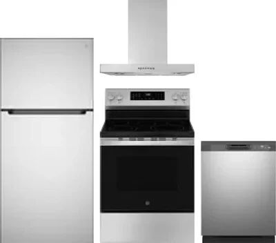 4 Piece Package Includes Refrigerator, Range, Hood And Dishwasher