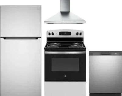 4 Piece Package Includes Refrigerator, Range, Hood And Dishwasher