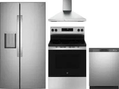 4 Piece Package Includes Refrigerator, Range, Hood And Dishwasher