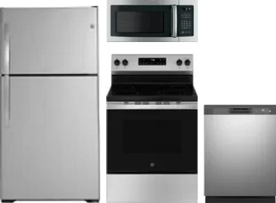 4 Piece Package Includes Refrigerator, Range, Microwave And Dishwasher