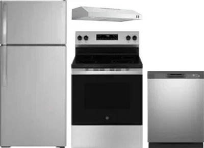 4 Piece Package Includes Refrigerator, Range, Hood And Dishwasher