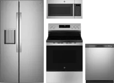 4 Piece Package Includes Refrigerator, Range, Microwave And Dishwasher