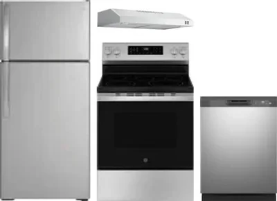 4 Piece Package Includes Refrigerator, Range, Hood And Dishwasher